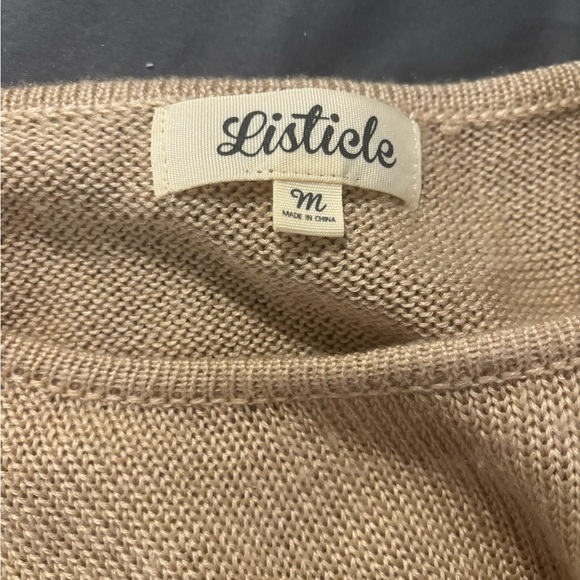 Listicle Knit Sweater Tan With Ruffle Bottom Size Medium - Picture 3 of 5
